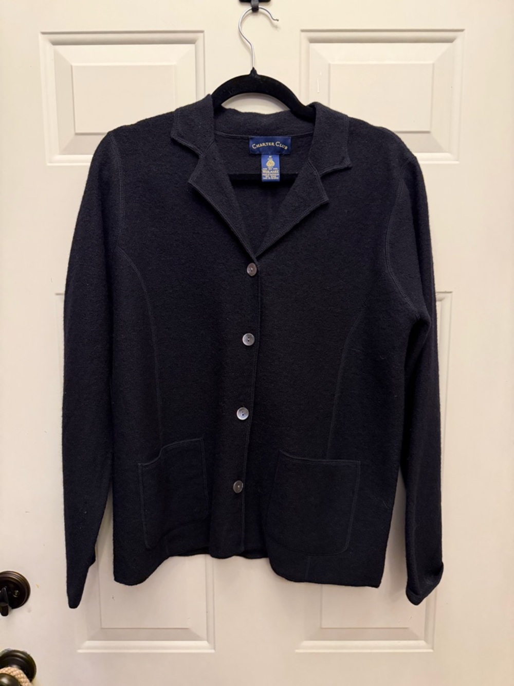 Charter Club Navy Blue Button-Up 100% Wool Cardigan Sweater